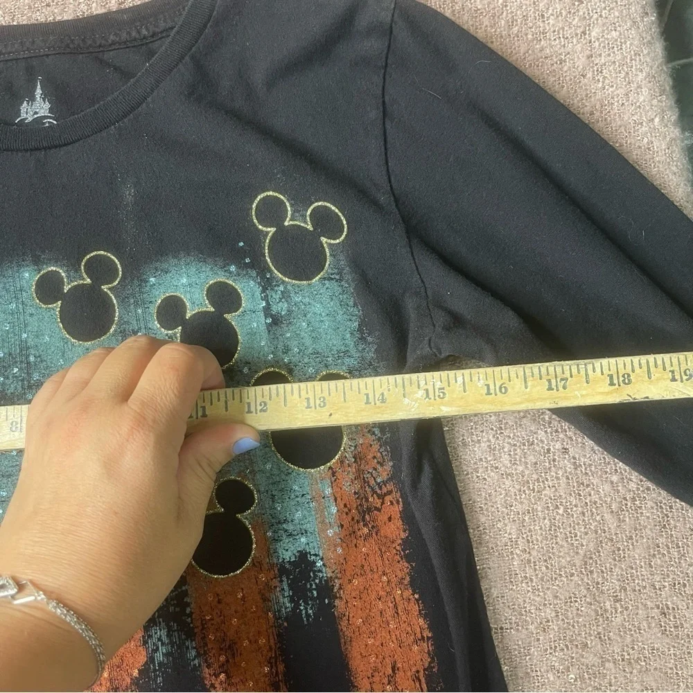 Authentic Disney Parks Womans XL Glitter Mickey Long Sleeve Black Tee Fitted